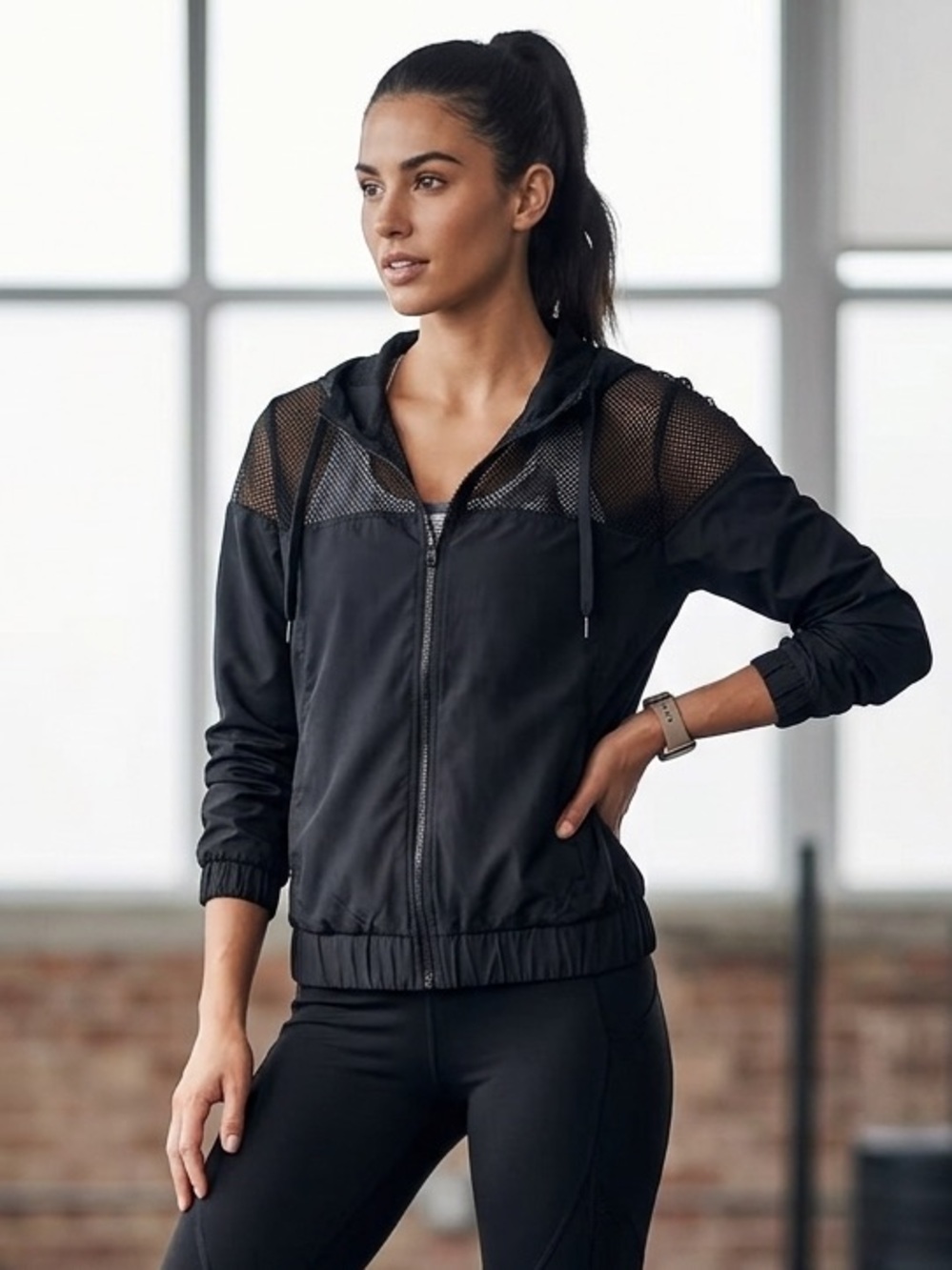 🖤 Diadora Black Mesh-Panel Hooded Bomber Jacket